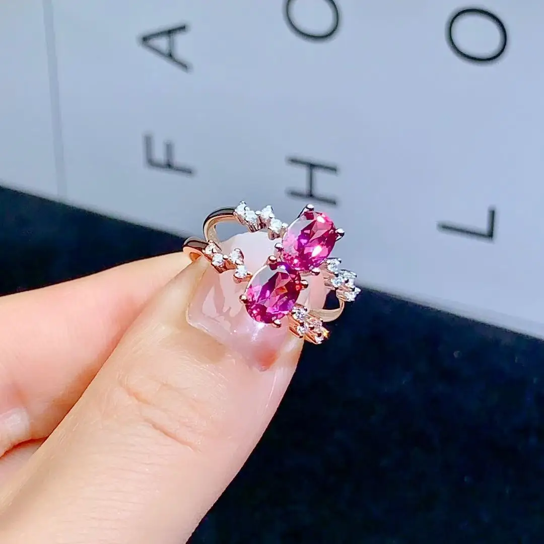 Natural Pyrope Garnet Ring  5mm*7mm Silver Rings Solid 925 Silver Jewelry Sparkling Silver Garnet Rings for Daily Wear