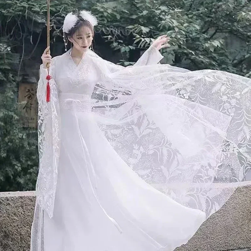 Vestido de noite tradicional hanfu para mulheres, vestido bordado manga guang, vestido original, traje de banquete de dança primavera e verão