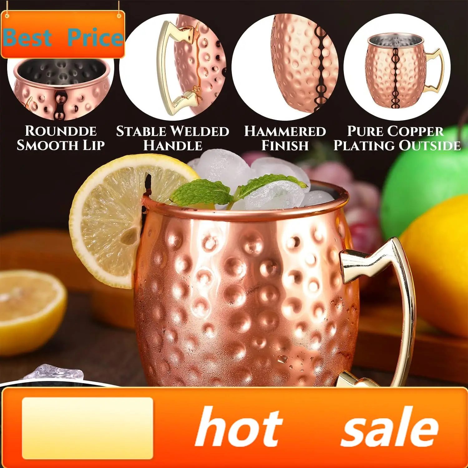 

hot-selling24 Pack Moscow Mule Mugs Set Copper Cups Bulk Stainless Steel Moscow Mule Cups Tarnish Resistant Hammered Finish Chil