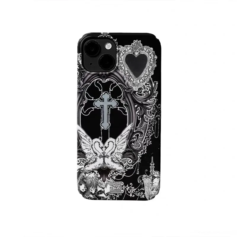 

Ins Korean Black Cross Anime Phone Case for IPHONE 17 Air 16E 15 PROMAX 14 Plus 13 12 MINI 11 PRO 16Plus XR Acrylic Phone Cover
