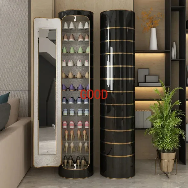 Современная высокотехнологичная озоновая интеллектуальная дезинфекция, вращающийся на 360 градусов плагин, узкий и высокий цилиндрический шкаф для обуви, полка для обуви