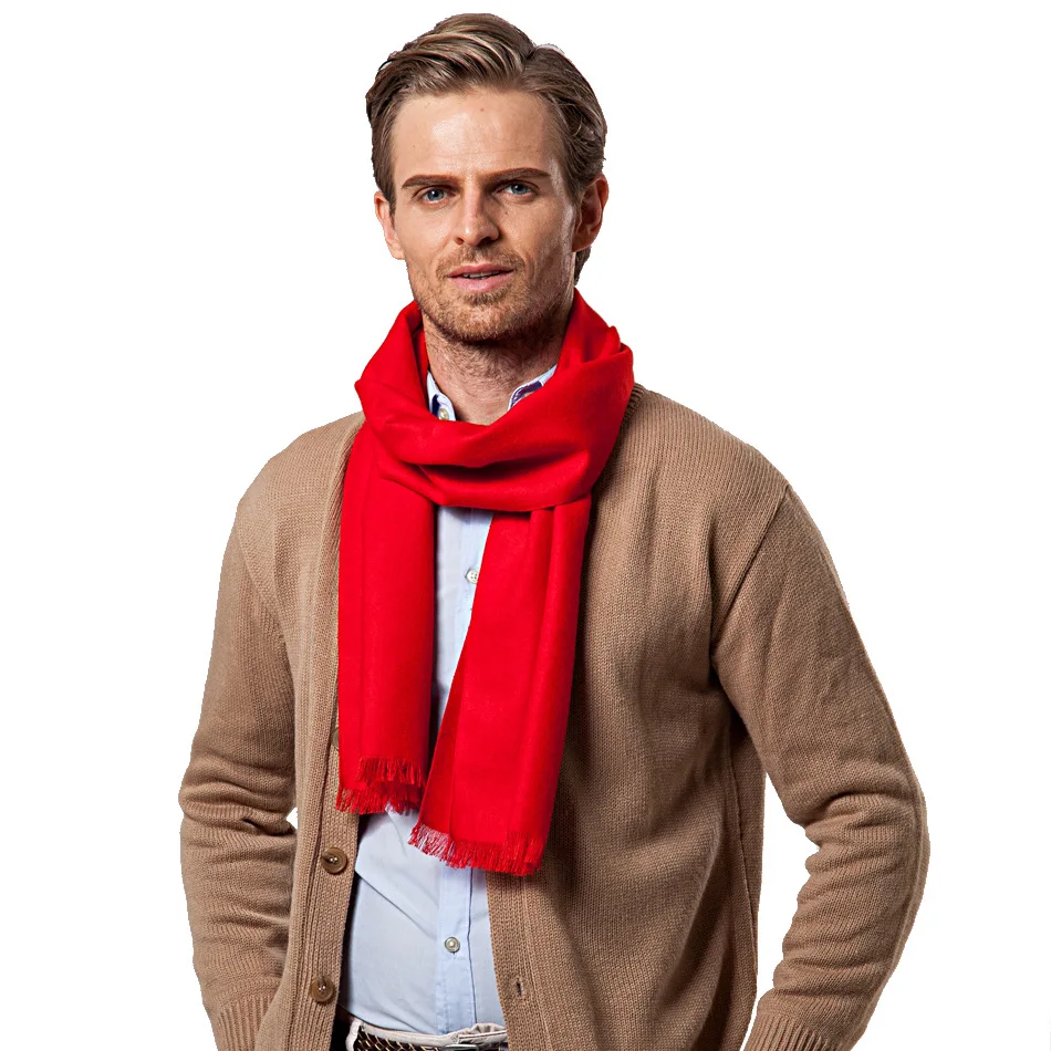 Solid Color Red Luxury Brand Cashmere Scarf for Men Winter Warm Neckerchief Male Business Scarves Long Pashmina