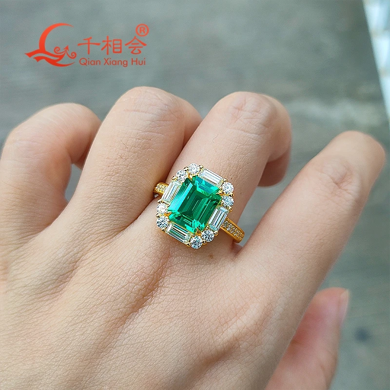 Imagem -04 - Anel Esmeralda Verde com Moissanite Branco 925 de Prata Ouro Amarelo Chapeado Casamento Noivado Presentes do Partido 8*10 mm