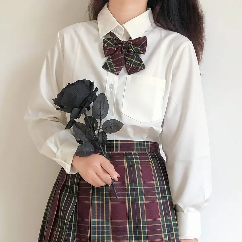 Uniformi JK sexy Camicia uniforme stile college giapponese Uniforme da ragazza scolastica Vita alta Gonna scozzese a trapezio Set completo da donna estiva