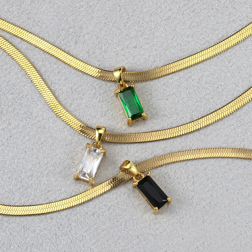 Platz Kristall Anhänger Halsketten für Frauen Korean Fashion Edelstahl Colliers Klinge Kette auf Die Hals Schmuck Großhandel N371 – Detail 1