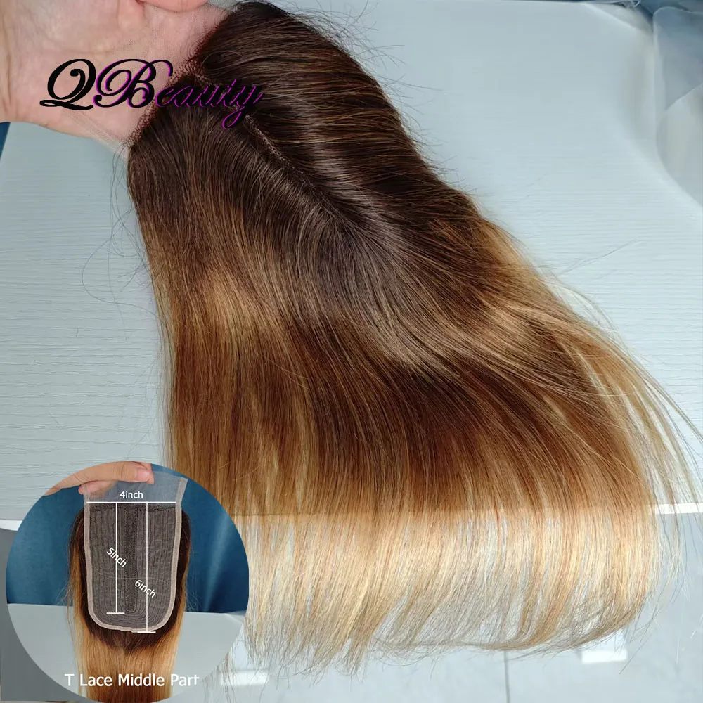 الجزء الأوسط من الشعر البشري الدانتيل إغلاق شفاف 4*6 T الدانتيل حريري مستقيم عالية الكثافة أومبير براون شقراء الشعر الهندي QBeauty