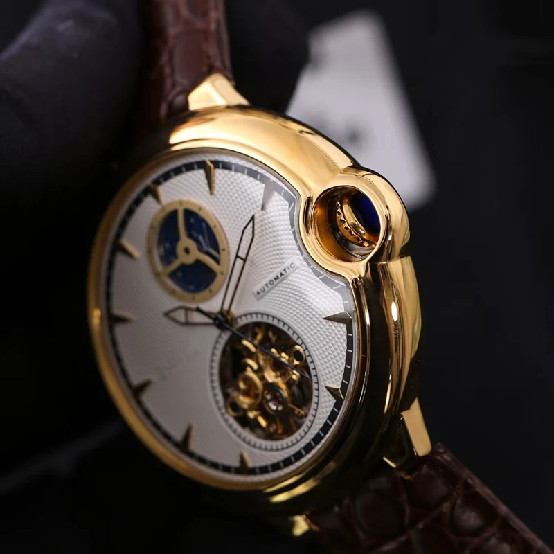 LEOCYLIN fashion Automatic mechanical watch waterproof phase moon Tourbillon Wristwatch sapphire for men Relogio Masculino