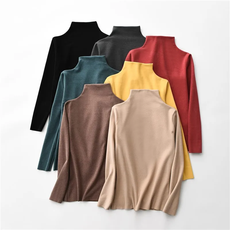 Autumn Winter Seamless Double-Sided T Shirt Women Half-Collar Brushed and Thick Long-Sleeve T Shirts Warm Tops Tees y2k