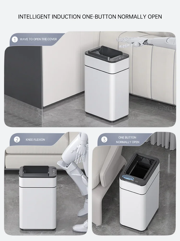 Smart Trash Bin Intelligent Sensor Bins Large Capacity Household with Lid Bathroom Toilet Crevice Living Room Packing Trash Can