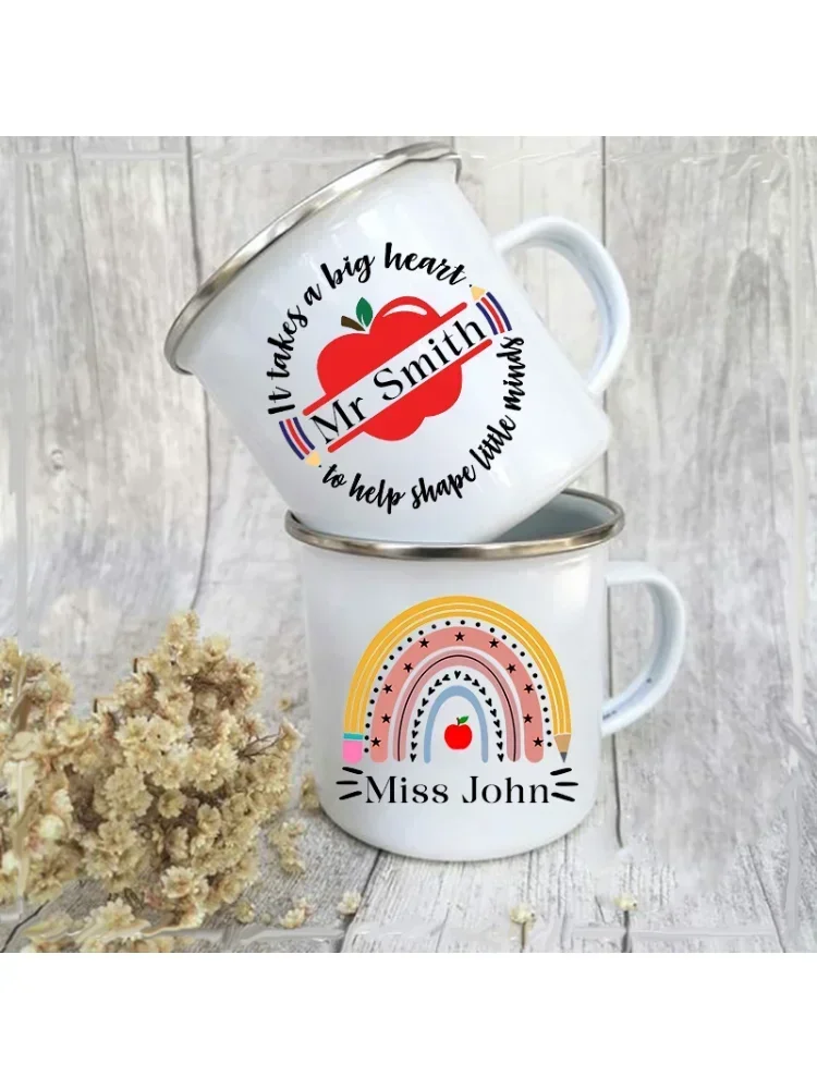 Tasses personnalisées avec nom de l'enseignant, tasses à café, à thé, boissons, eau, lait, tasse en émail, poignée d'école, verres, cadeaux pour enseignant
