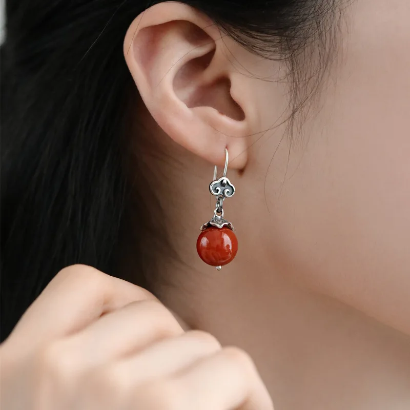 

Женские серьги из серебра 925 пробы с красным агатом