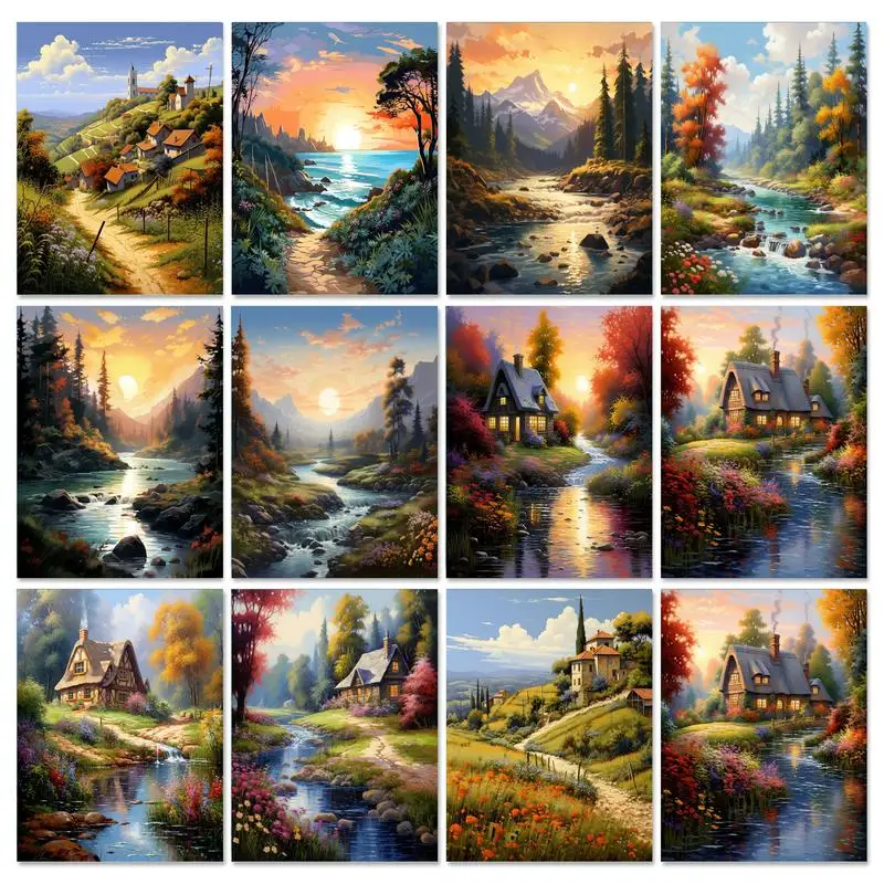 

GATYZTORY Coloring By Number House Landscape HandPainted Art Pictures By Number Drawing On Canvas DIY Unique Gift Home Decor