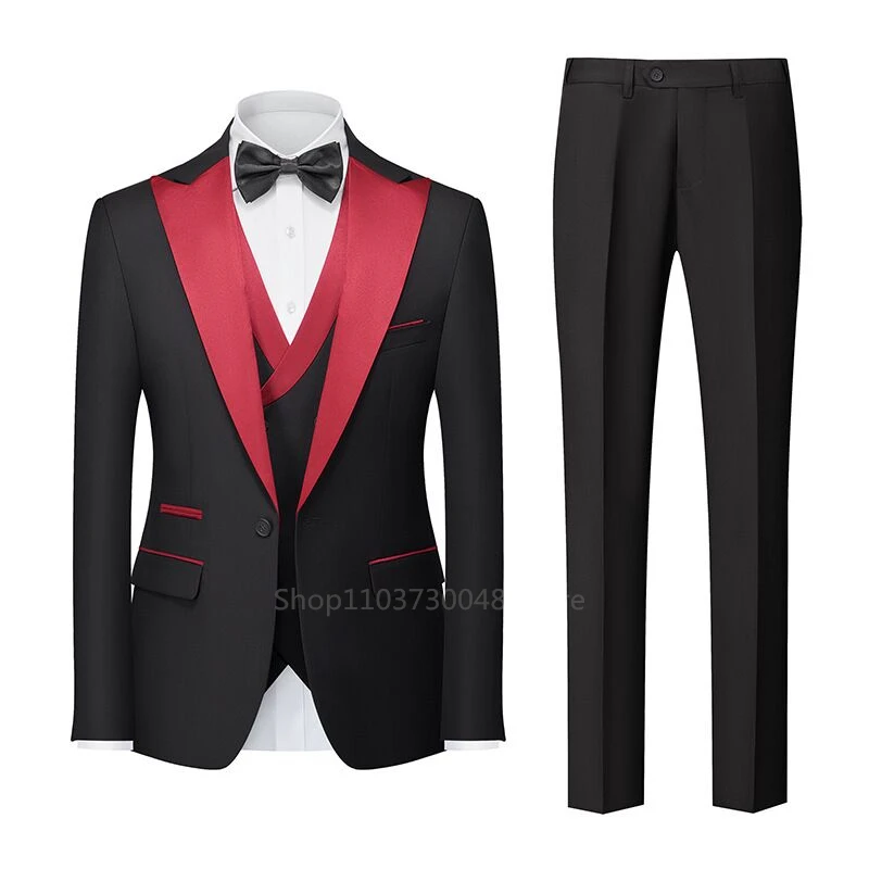 

Костюм-тройка (пиджак, жилет, брюки) однотонный деловой мужской для жениха, свадебный, для вечеринок и выпускных вечеров