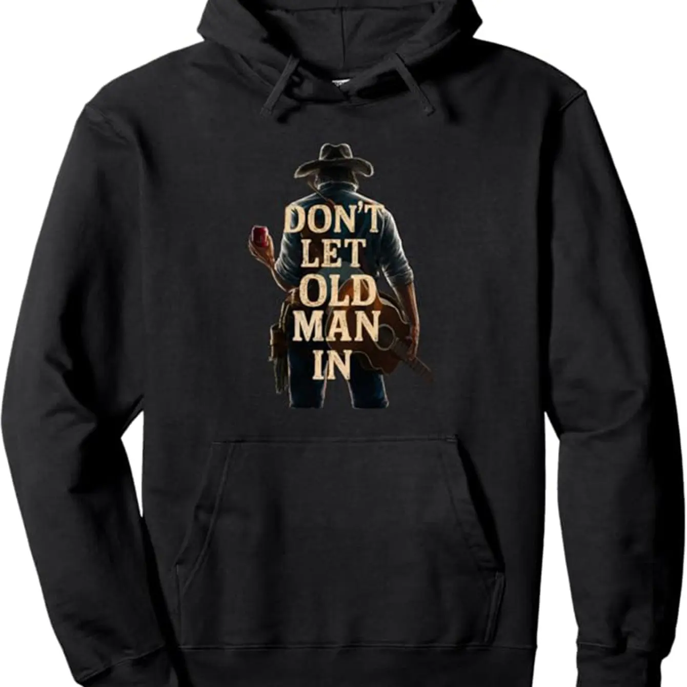 

​​dont let old man in hoodie black western print 2025 streetwear oversized pullover cowboy with guitar design kangaroo pocket