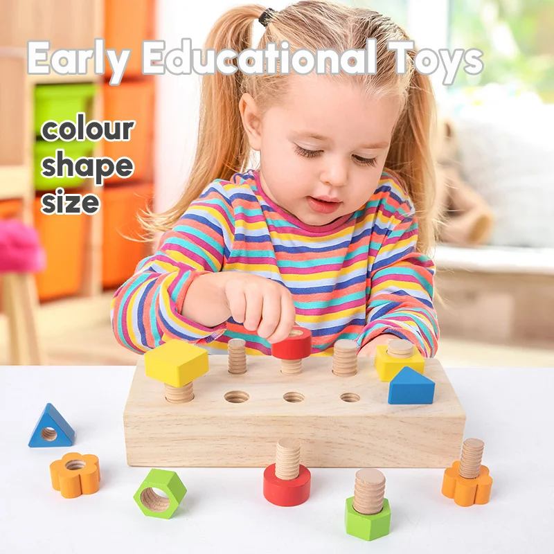 Wooden Nut Bolts Building Blocks Color Shape Sorter Toys Kids Montessori Matching Game Education Sensory Toys Fine Motor Skills