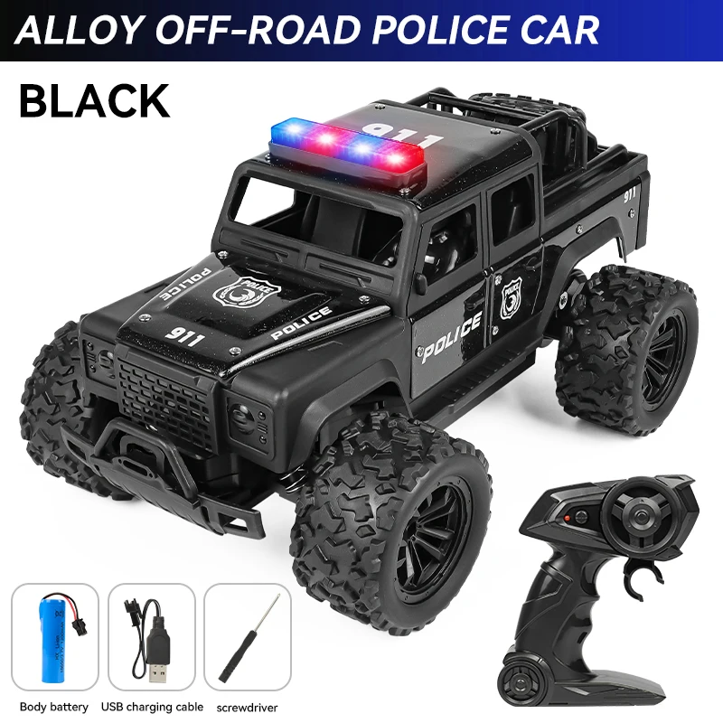 1:16 Hoge snelheid off-road legering RC auto's Politie Truck Jeep met muziekgeluid en LED-verlichting 2.4G Afstandsbediening Auto's Buitenspeelgoed