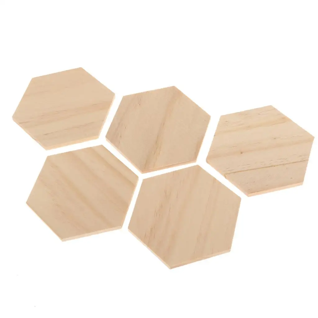 2x5 pezzi di forme esagonali in legno vuote ritagliate ornamenti in legno