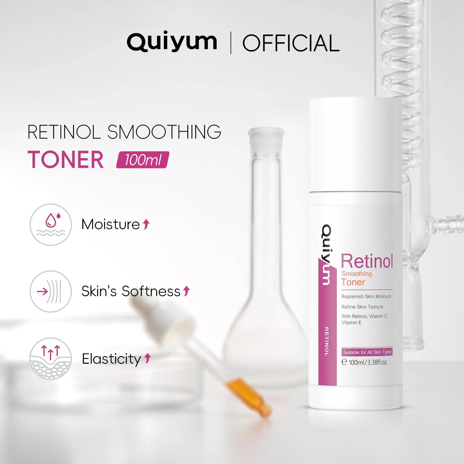QUIYUM Retinol Smoothing Toner Deep Hydrating Refine Skin Texture Anti-aging Smooth Wrinkle 100ml