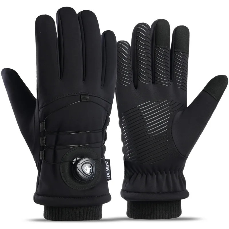 Warme, fleece gevoerde handschoenen voor heren, geschikt voor gebruik buitenshuis bij koud weer, met touchscreenfunctionaliteit, verstelbare polsband en een handgreep met een speciale structuur,
