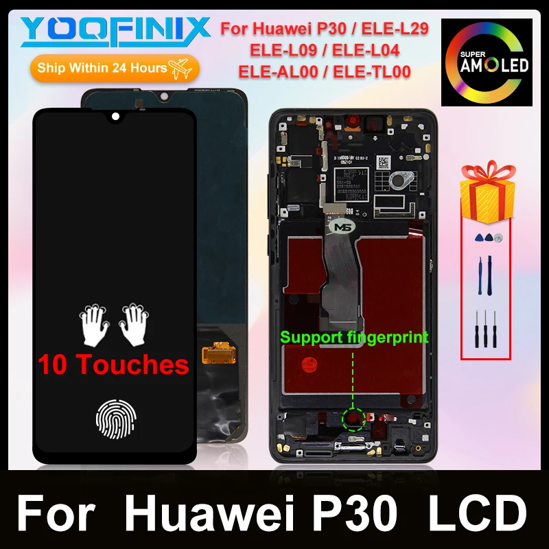 

Top 6.1" Super AMOLED For Huawei P30 LCD Display ELE-L04 ELE-L29 ELE-L09 LCD Screen Replacement For Huawei P30 ELE-AL00