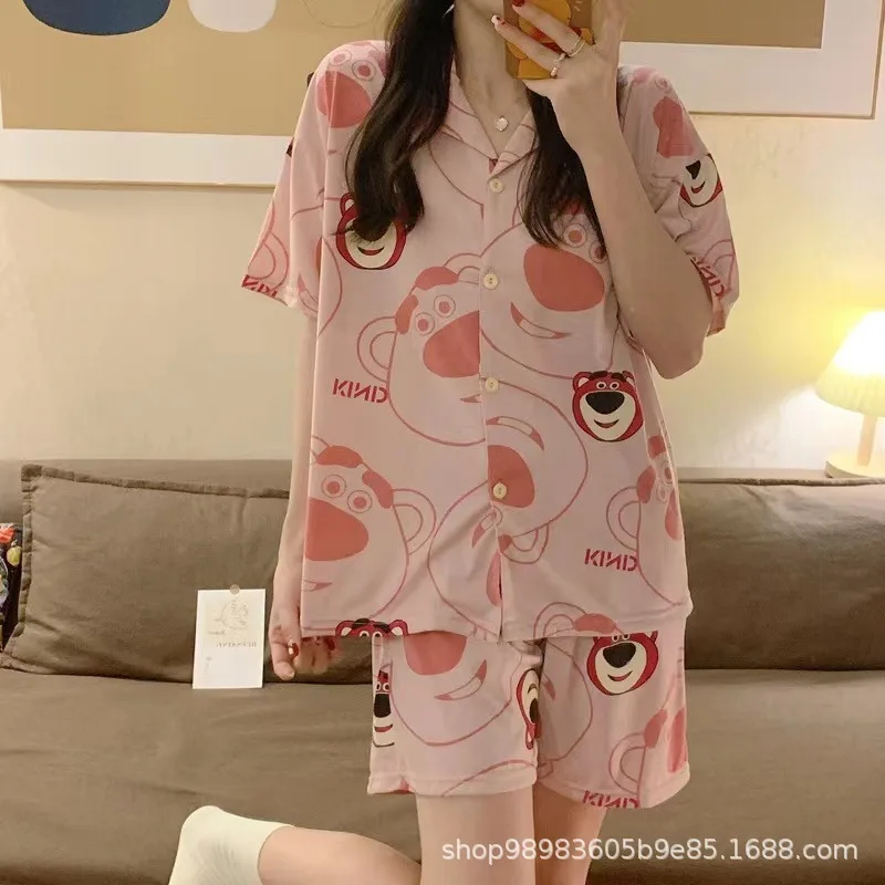 Disney Mickey and Minnie Princess print pajamas women summer short-sleeved trousers thin summer home service suit