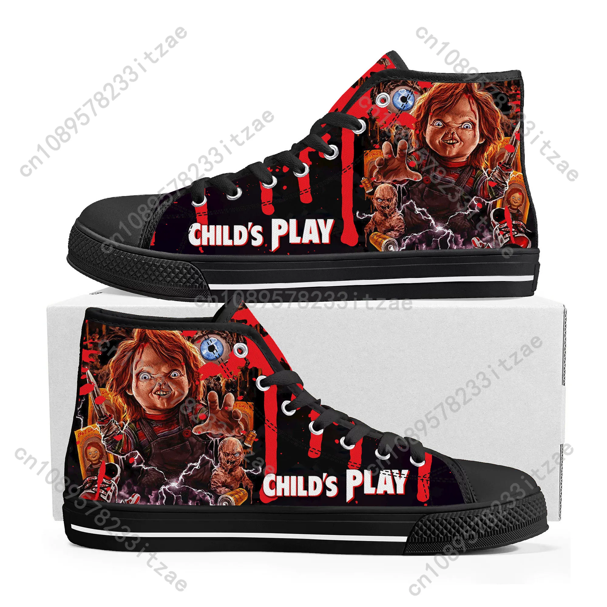 

Horror Movie Childs Play Chucky High Top Sneakers Mens Womens Teenager High Quality Canvas Sneaker Casual Shoe Customize Shoes