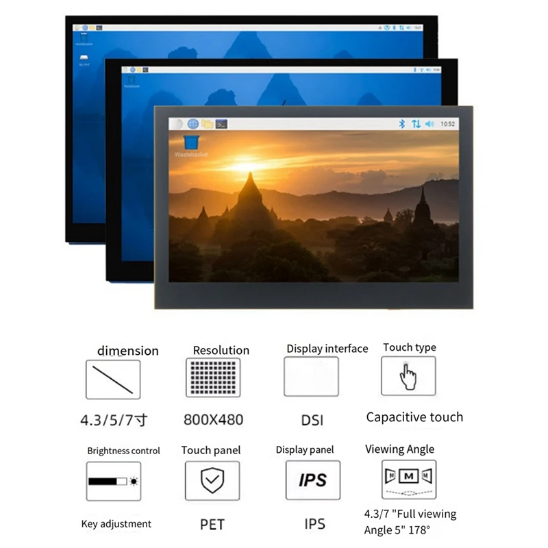 Touch screen capacitivo da 4,3 pollici per Raspberry Pi 5/4B/3B + Display IPS Cavo CSI senza unità 800X480 con monitor standard