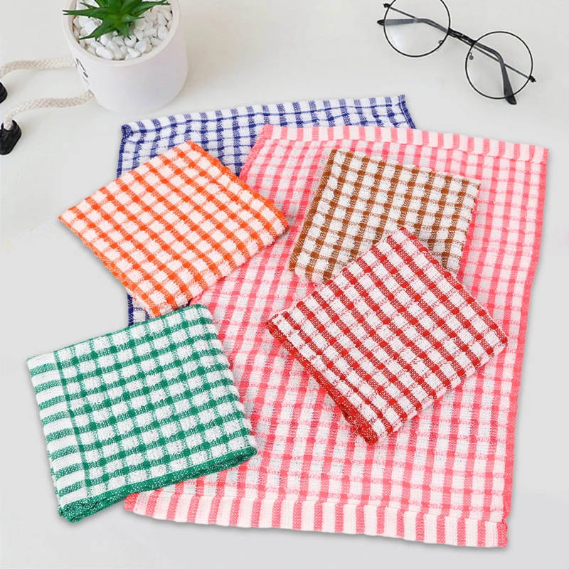 Soft Plaid Absorbent Kitchen Table Dishcloth Cotton Cleaning Cotton Tea Towel Cotton Fabric Non-stick No Smell