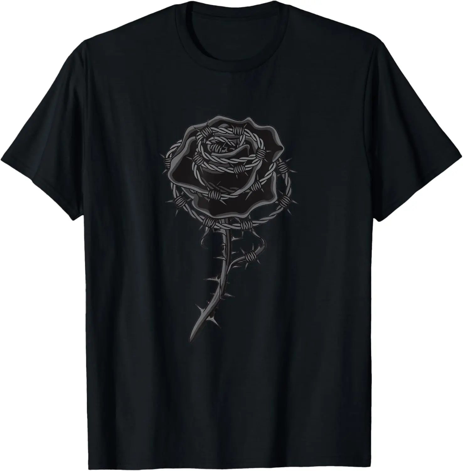 

Soft Grunge Fashion Punk Goth Gothic Barbed Wire Black Rose T-Shirt