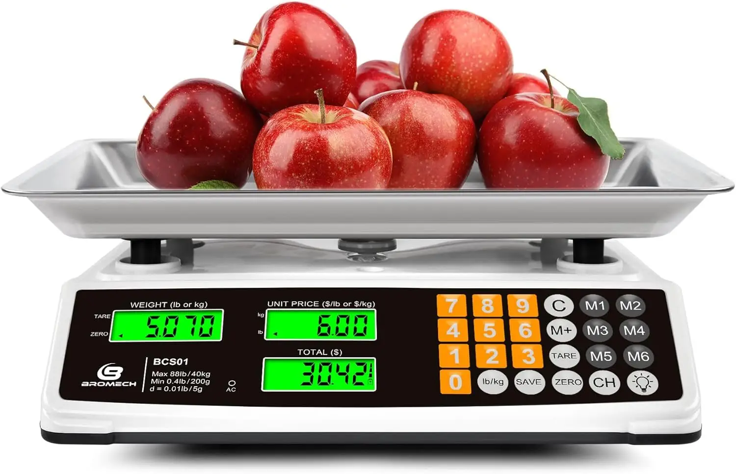 

Commercial Food Scale 40kg/88lb with Stainless Steel Platform, LCD Display & Green Backlight for Markets