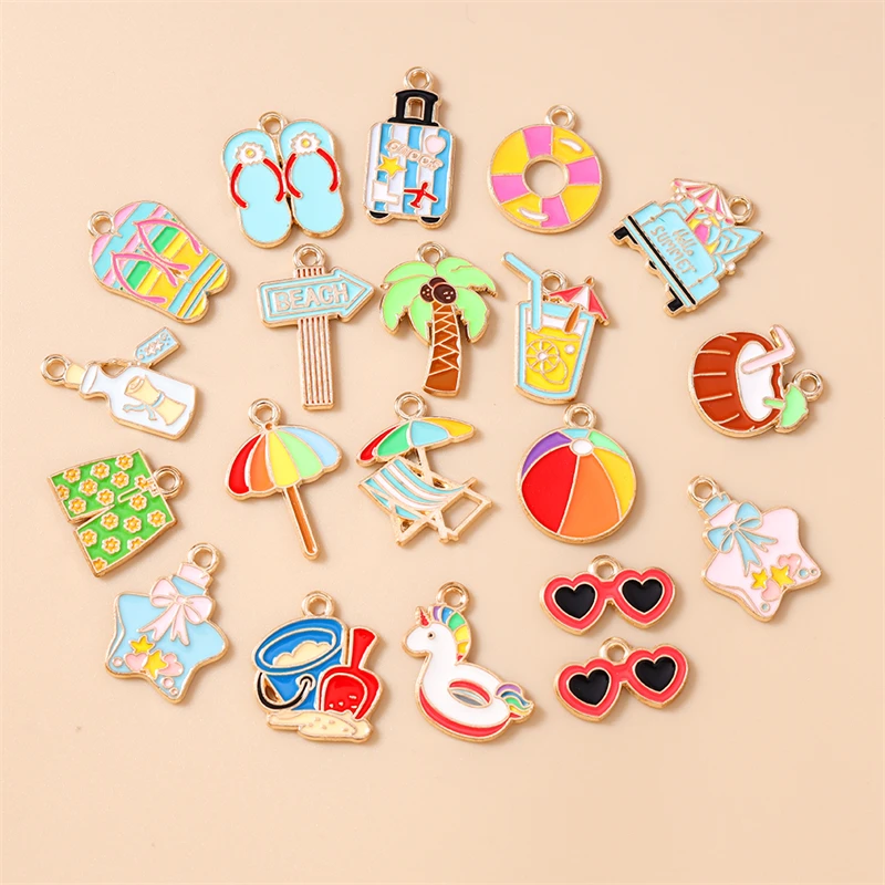 20 Stück Niedliche Emaille-Anhänger mit Sommer- und Strandmotiven für Schmuckherstellung, Ohrringe, Halsketten und DIY-Bastelbedarf – Detail 8