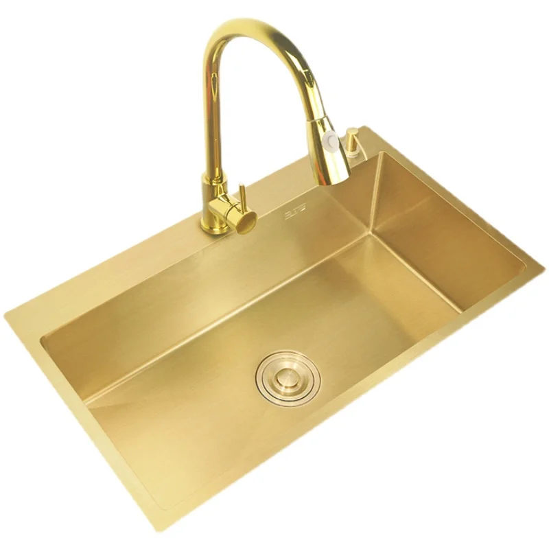 Golden nano kitchen sink large single stainless steel 304 handmade thickened undercounter basin