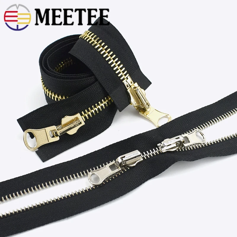 Meetee 1pc 60-120cm 5# 8# Metal Rotary Slider Open-End Zipper Reversible Double Sided Zippers for Jacket Sewing Spin Zip Head