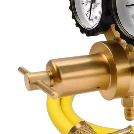 Solid Brass Nitrogen Regulator With Dual Pressure Gauges 60 Inch Hose CGA580 For Refrigeration Maintenance And Industrial Gas