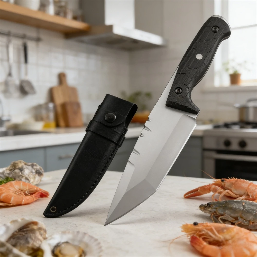 New House Kitchen Knife with Sheath 7Cr13Mov Blade and G10 Handle Everyday Household Knives Cutting Meat Fish Durable Knife view 2