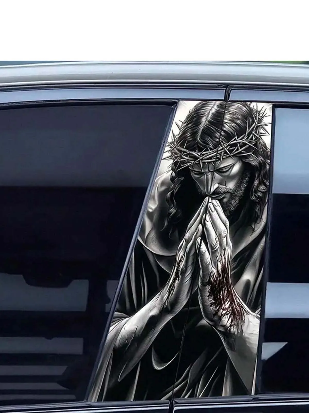 2 Stück Autoaufkleber mit Jesus-Gebetsmuster, Schutzaufkleber für Autotürpfosten, einfach anzubringen und abzupellen, Sonnenschutz – Detail 3