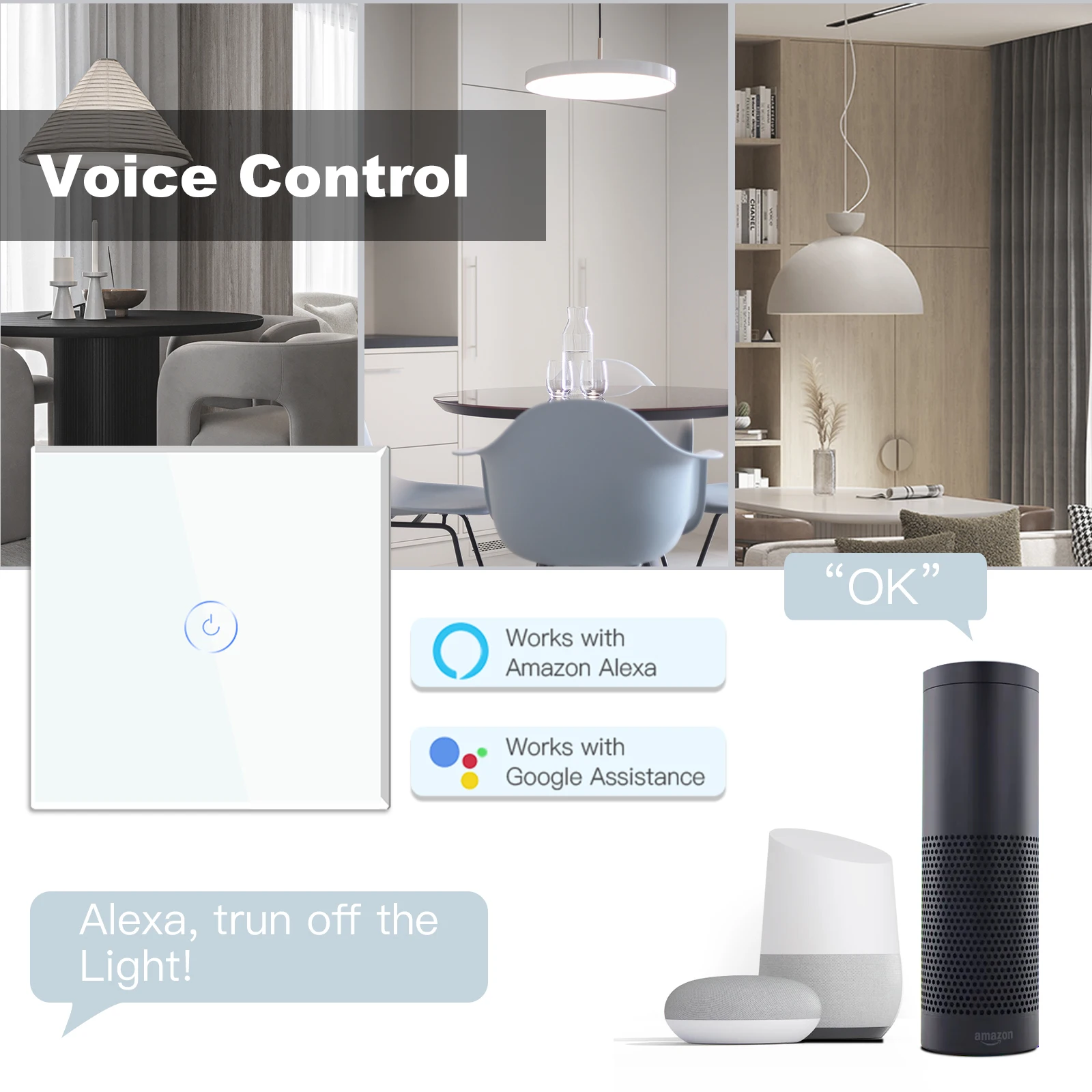 BSEED Tuya สวิทช์ Wifi 1 2Way Wall Light สวิทช์สำหรับบันไดหน้าจอโทรศัพท์ Google Home App ควบคุมสมาร์ท10A