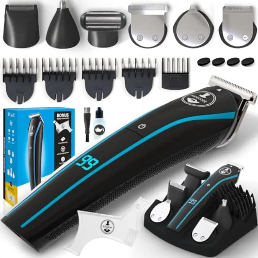 

11in1 Men's Beard and Mustache Electric Trimmer Kit Cordl Body and Nose Hair Razors Set of Beard Clippers USB Rechargeable Batt