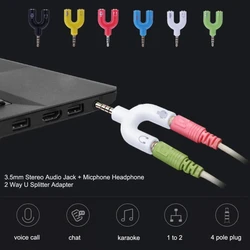 W kształcie litery U 3.5mm 1 w 2 Adapter Audio gniazdo Stereo Audio Jack zestaw słuchawkowy z głośnikiem Splitter Adapter do mikrofonu akcesoria Audio