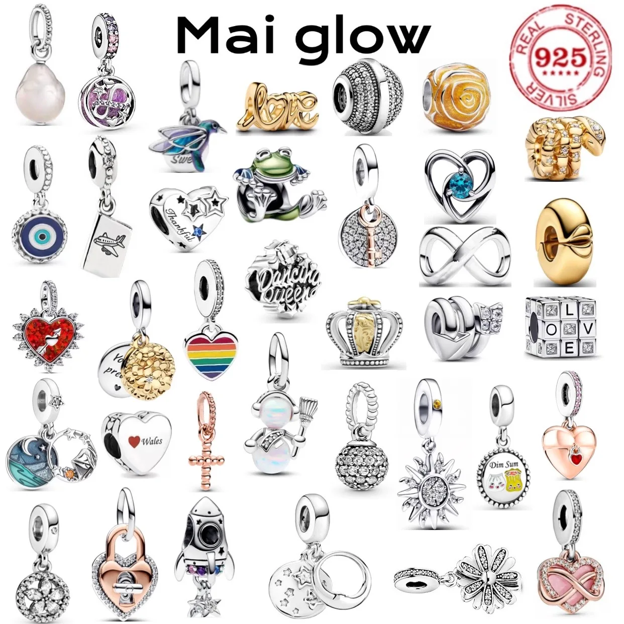 

Genuine 925% sterling silver charm bead rainbow heart-shaped crown flower jewelry diy bracelet for women birthday festival gifts