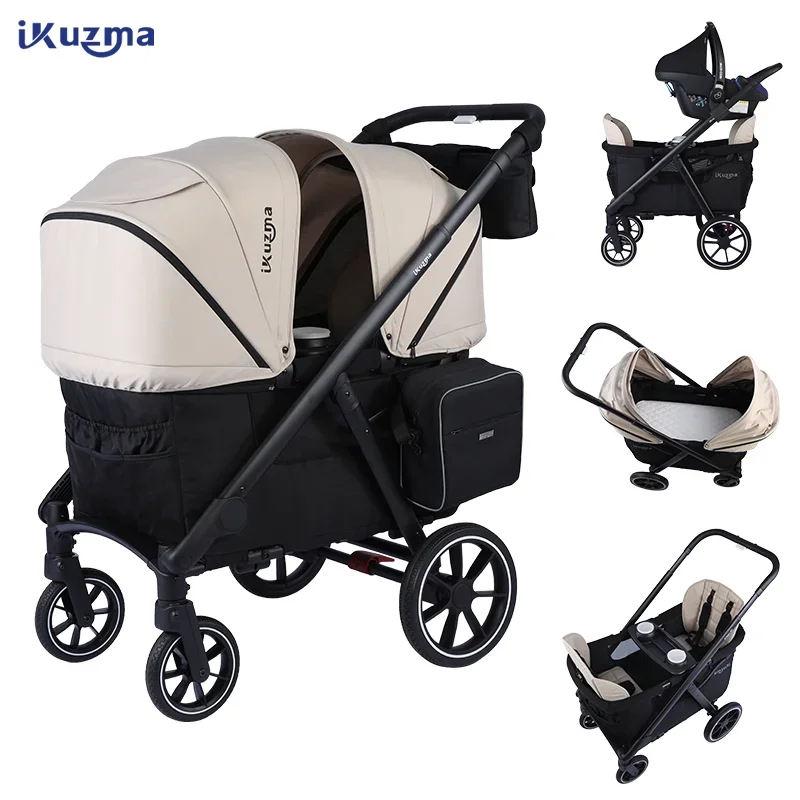 Wholesale Outdoor Portable Carry Utility Canopy Double 2 Seat Collapsible Folding Kids Baby Quad Stroller Wagon Carts With Seats