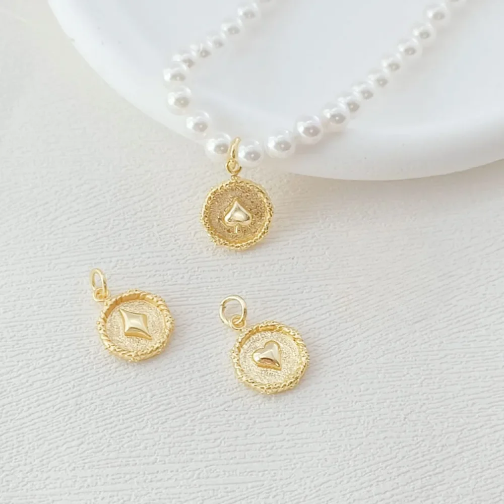 

14K Gold-plated Black Spade and Red Spade Square Plum Blossom Pendant, Round Pendant, DIY Handcrafted Bracelet Pendant Accessory