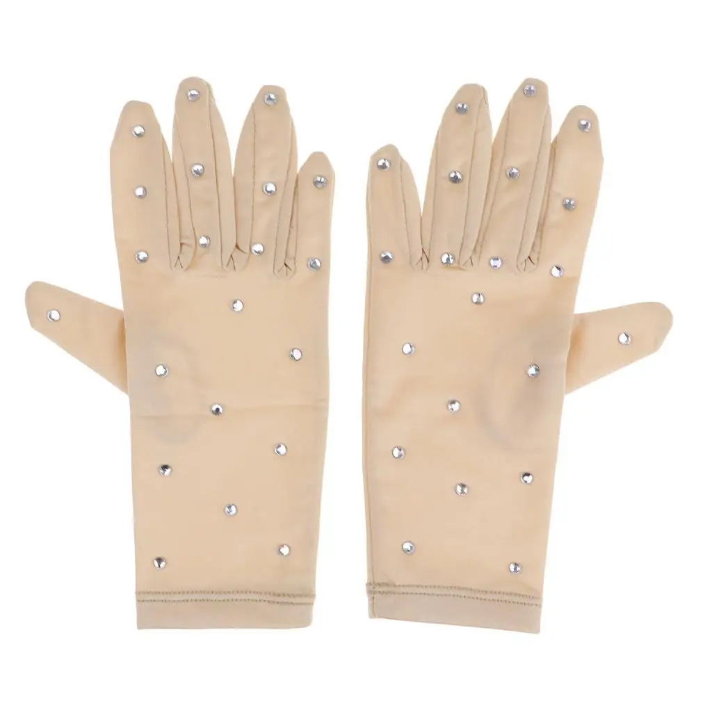 Grils' Women's Ice Figure Skating Gloves with Rhinestones for Competition and
