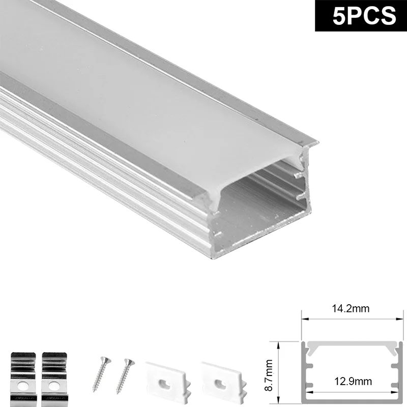 5 Stück Aluminiumprofil LED Bar Lampenkanalhalter 1M LED Aluminiumkanal für 5050 2835 LED-Streifen mit PC-Abdeckung
