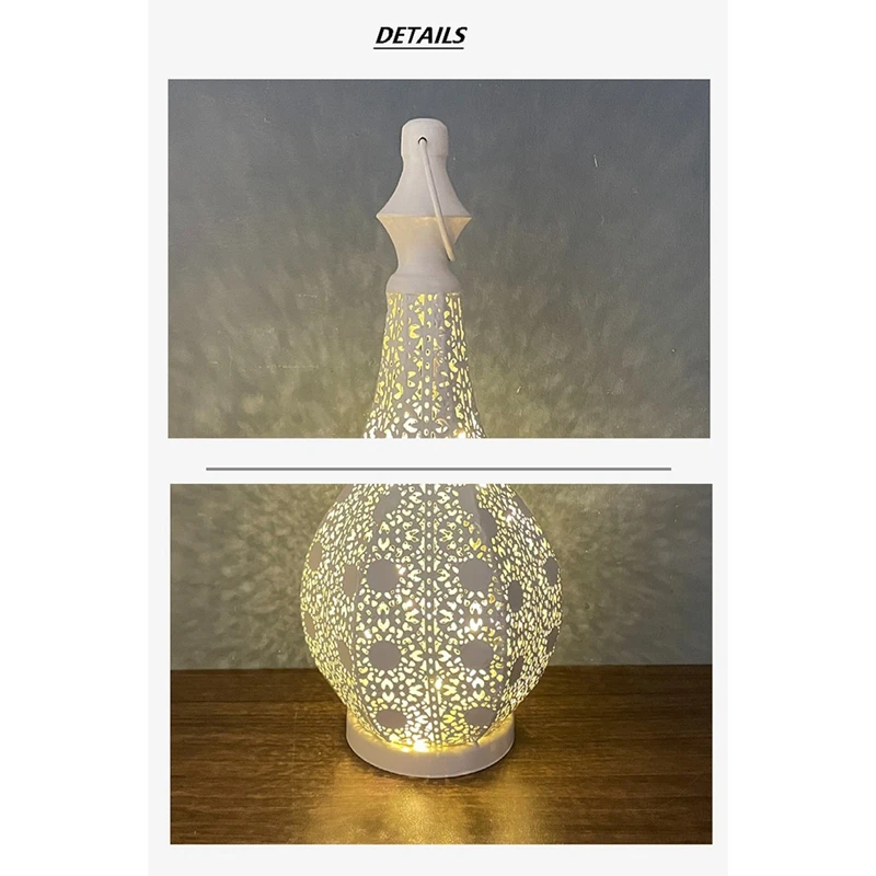 โคมไฟตั้งโต๊ะสไตล์โมร็อกโกโคมไฟตั้งโต๊ะโลหะแบตเตอรี่ขับเคลื่อนโคมไฟไร้สายพร้อมหลอดไฟนางฟ้าสําหรับห้องคริสต์มาส A