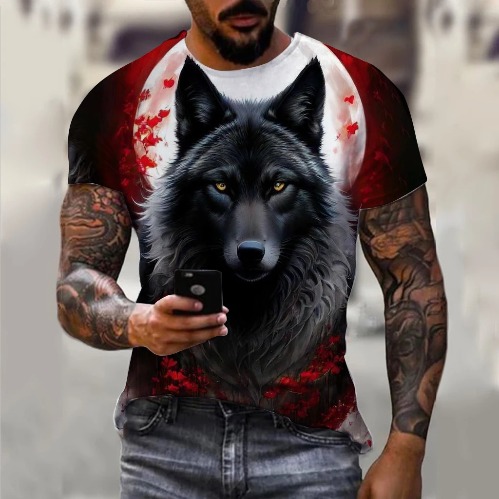 Men\'s T-Shirts Summer Animal Wolf  Pattern 3D Print Tops Tees Summer Women Streetwear Fashion Oversized T Shirt Men Clothing