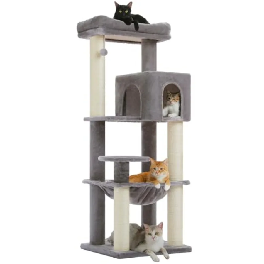

57.9'' Multi-Level Cat Tree with Large Top Perch Thick Scratch Posts and Cozy Hammock Designed for Large Indoor Cats up to 20 l