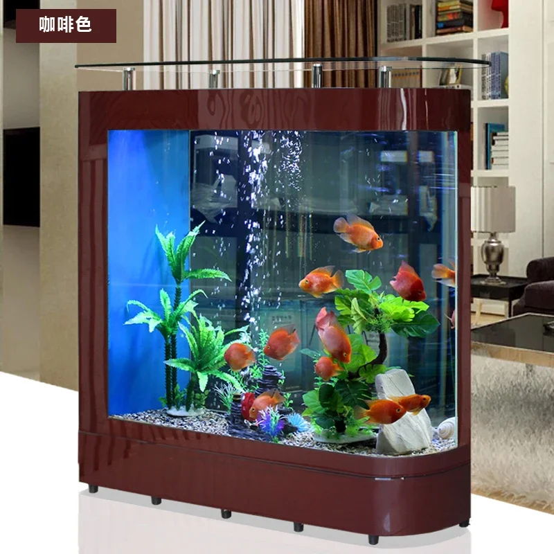 Right Angle Side Curved Fish Tank Glass Living Room Fish Tank Screen with Landscape Tank