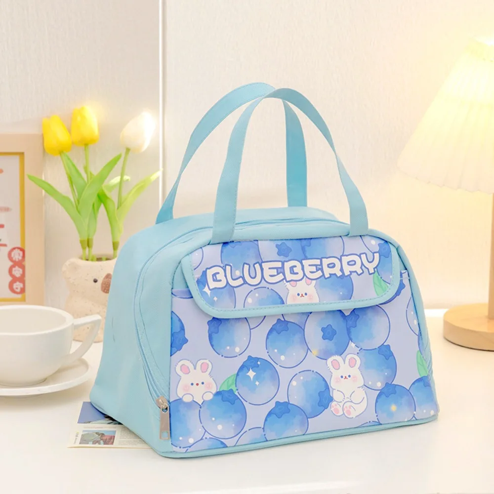 Flower Blue Cartoon Lunch Handbag Large Capacity Cooler Bags Cute Rabbits Lunch Bag Portable Aluminum Foil