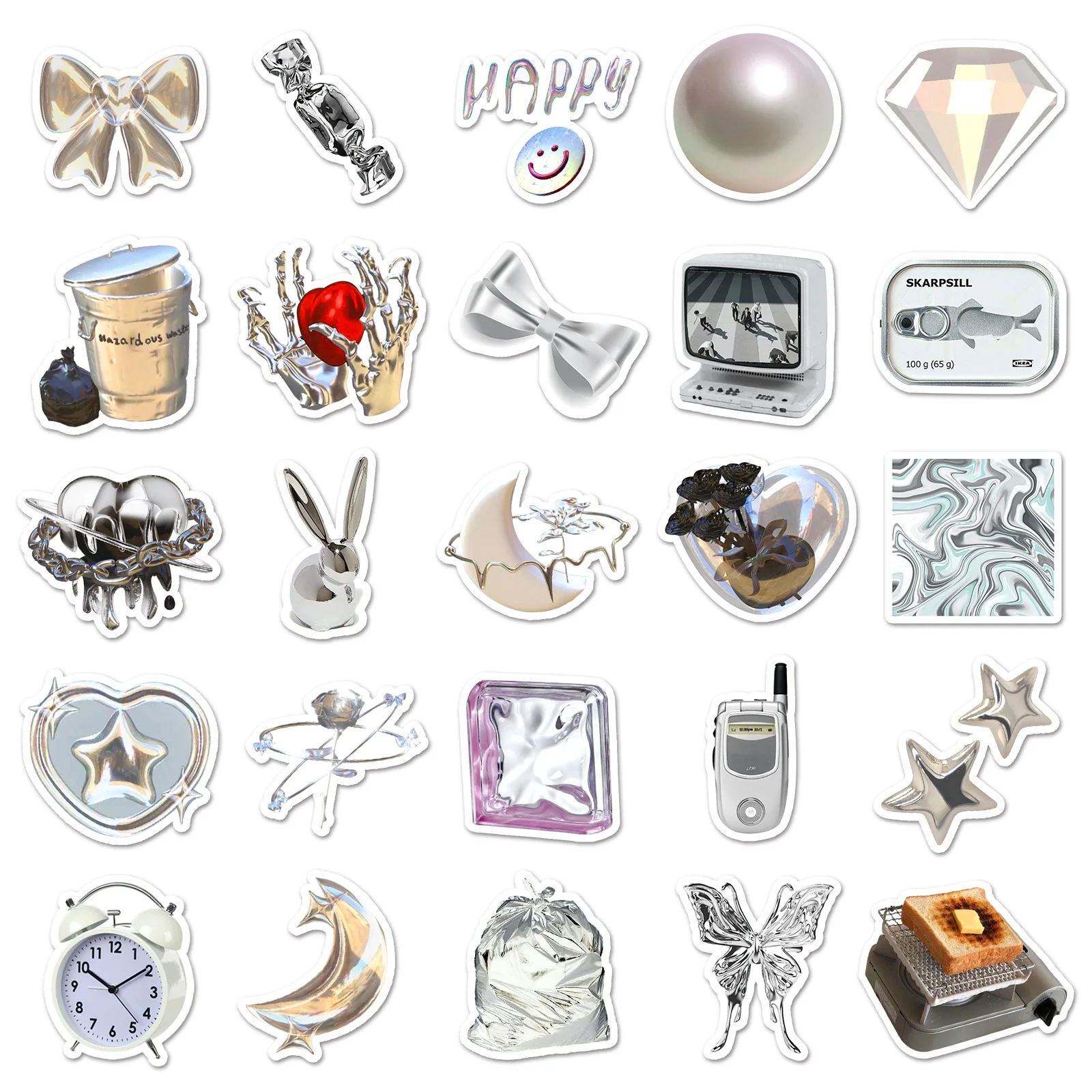 50 pezzi adesivi stile INS argento impermeabili stile 3D ragazza decorazione graffiti chitarra fai da te telefono laptop bici tazza d'acqua giocattoli decalcomanie